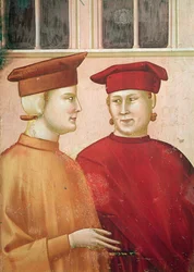 San Francesco onorato da un uomo semplice, dettaglio delle figure a sinistra, c.1297-99